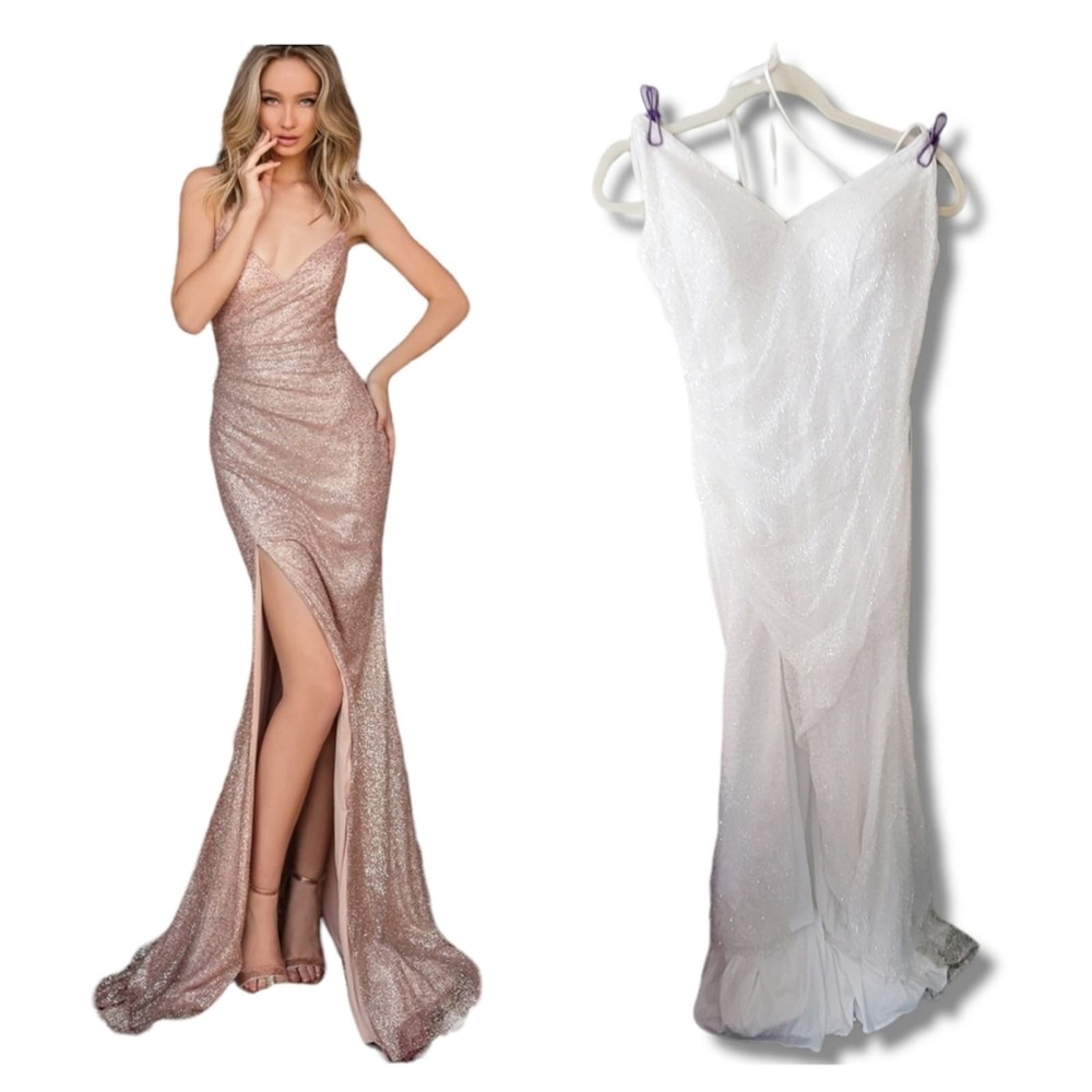 Clarisse Crystal Bias Cut Formal Gown Prom Dress Wedding 10 L sweeping Train